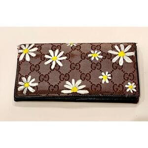 Gucci Monogram Canvas Long Wallet Hand Painted with Daisies